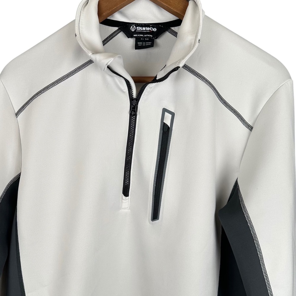 Sunice Mens MLA1827 Quarter Zip Pullover White Grey Golf Performance Fleece M